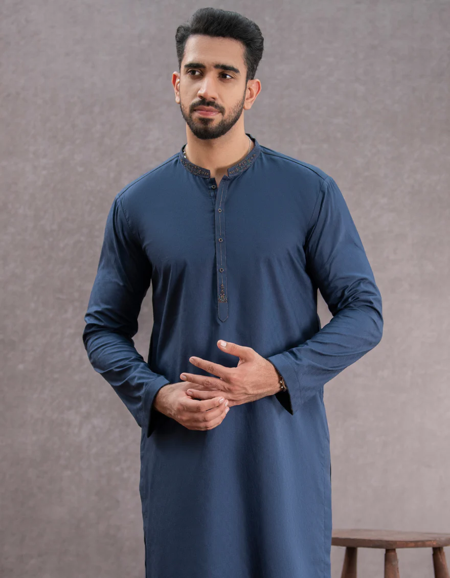 NAVY BLUE COTTON KURTA | JJK-US-44121/A22/JJ7463-SF - Image 3