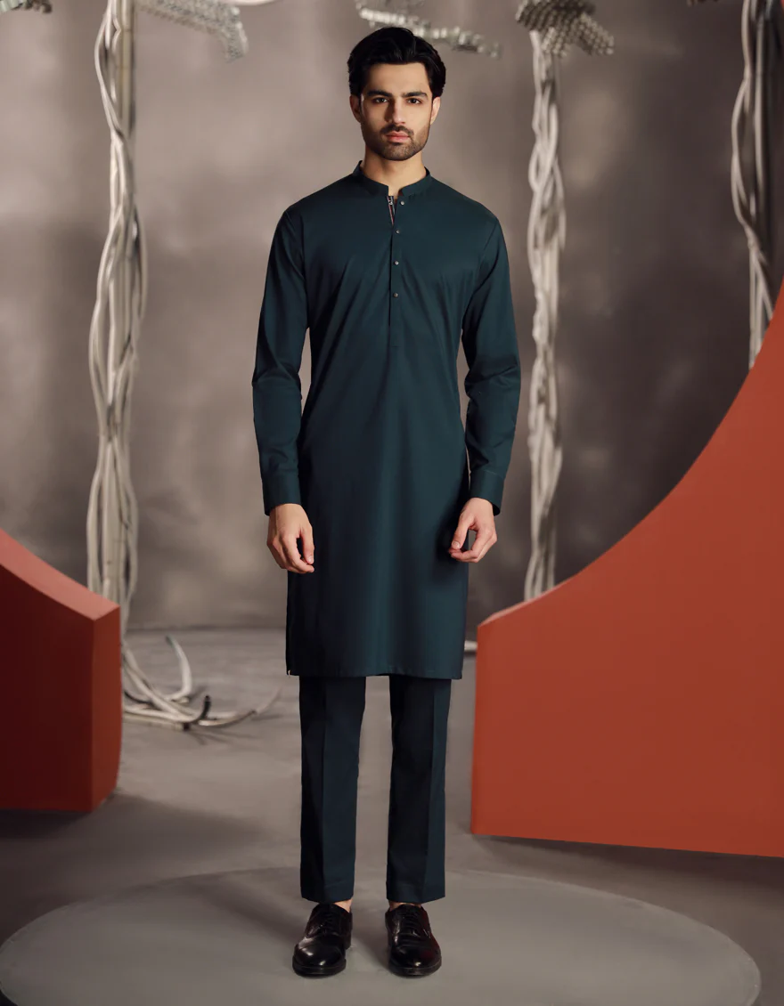GREEN COTTON KURTA TROUSERS | JJKP-A-33020/S24/JJ9304-PN