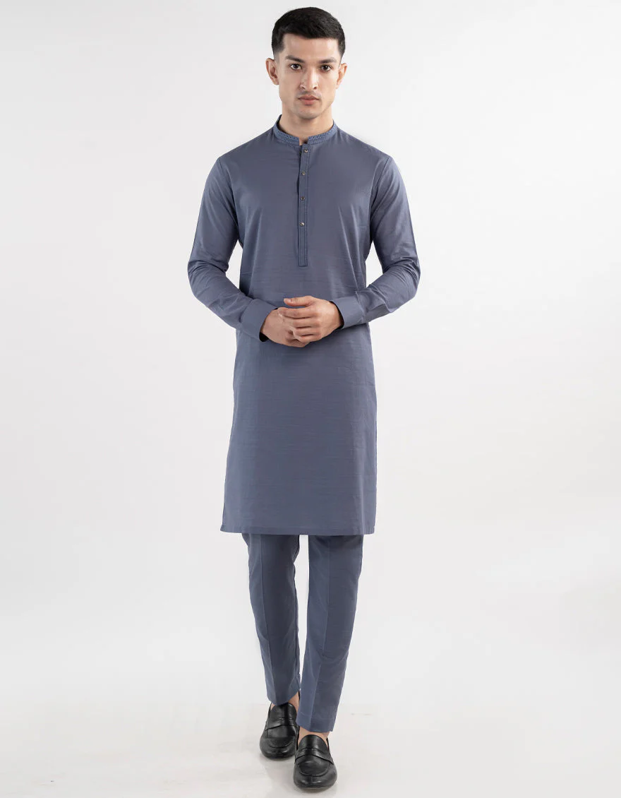 PEGN BLUE BLENDED KURTA TROUSERS | JJKP-A-33175/S24/JJ9677-SF