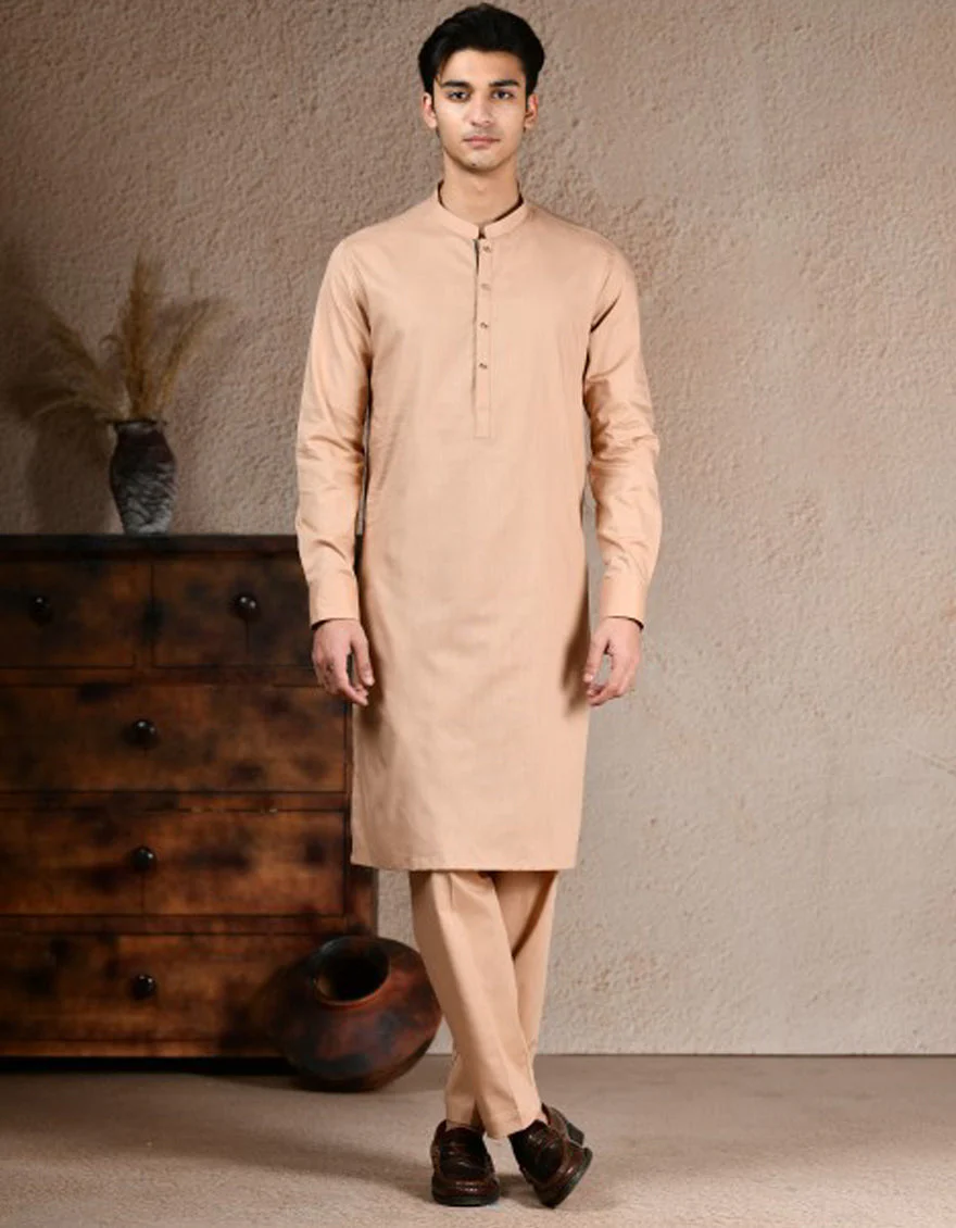PEACH COTTON KURTA TROUSERS | JJKP-A-33201/S24/JJ9631-CL