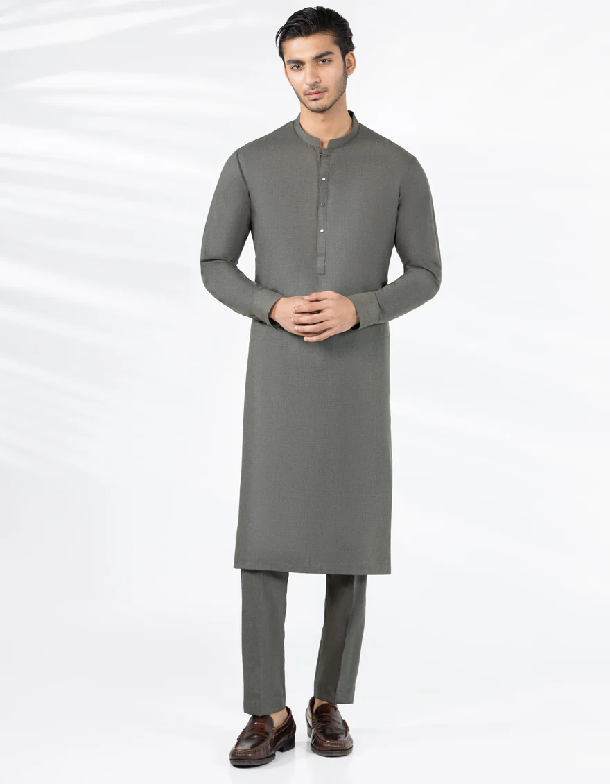 MUD GREEN BLENDED KURTA TROUSERS | JJKP-A-33471/S25/JJ11074-CL