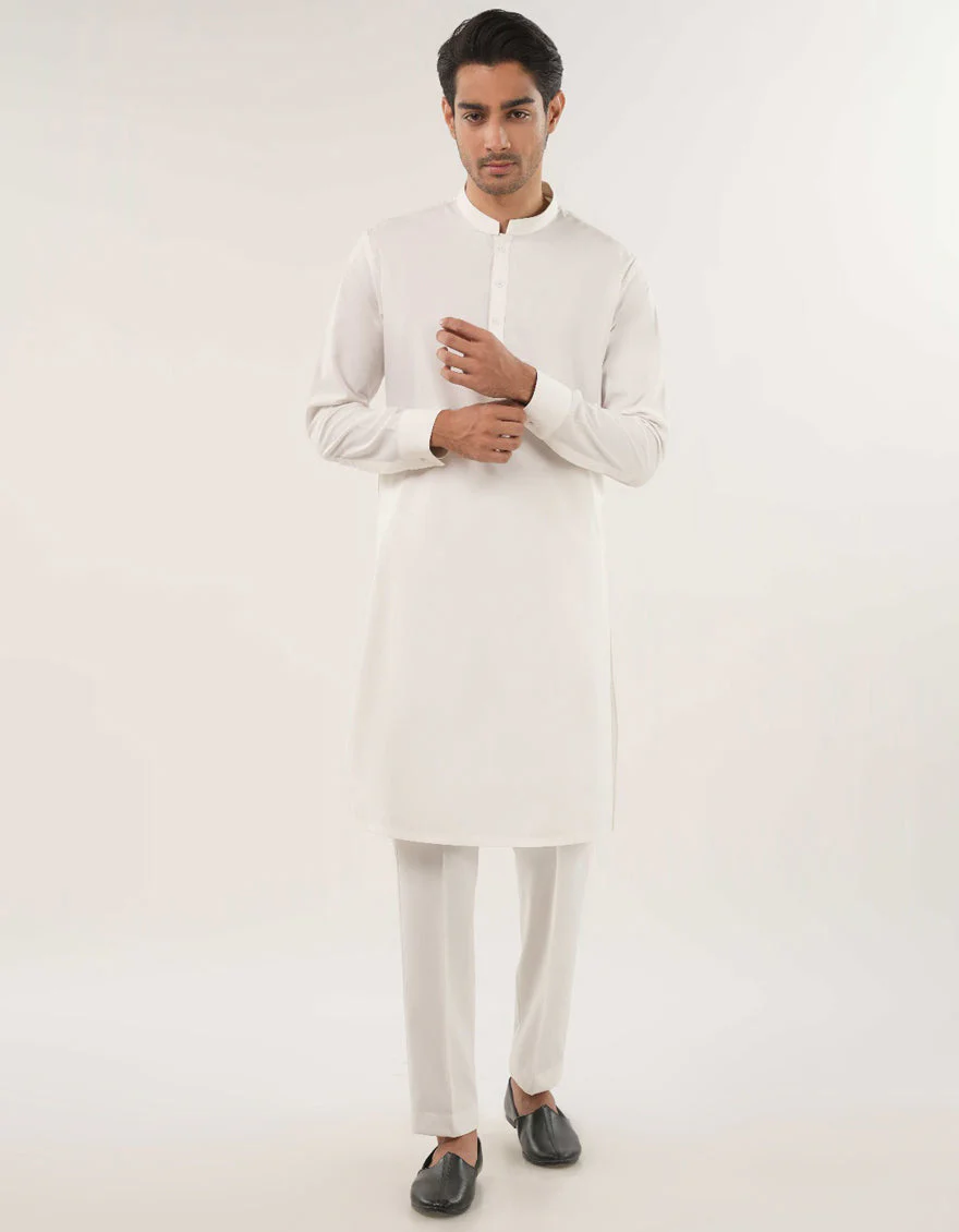 WHITE BLENDED KURTA TROUSERS | JJKP-A-47502-AP/S25/JJ9737-PN