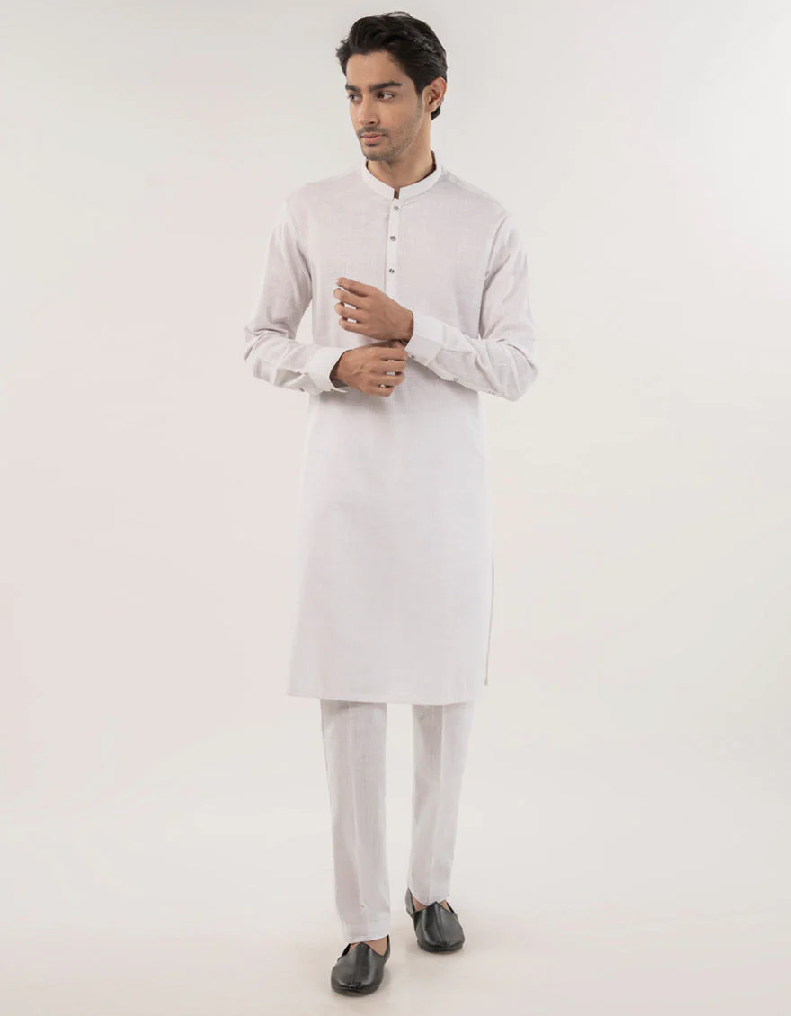 WHITE COTTON KURTA TROUSERS | JJKP-W-33176/S24/JJ9732-SF