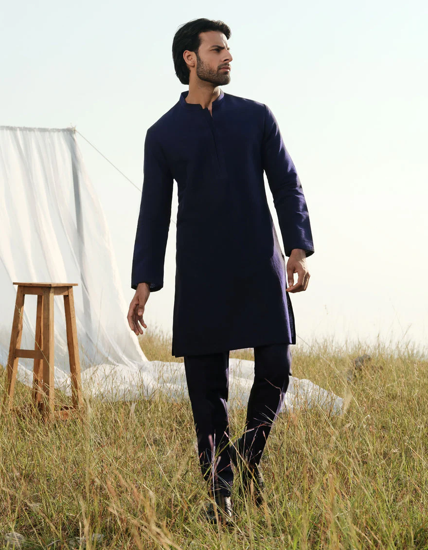 NAVY BLUE COTTON KURTA TROUSERS | JJKP-W-47360/S24/JJ9662-FL