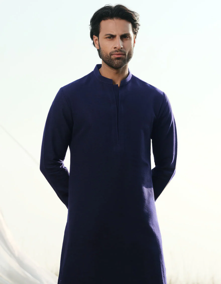 NAVY BLUE COTTON KURTA TROUSERS | JJKP-W-47360/S24/JJ9662-FL - Image 2