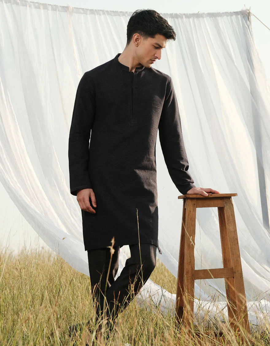 BLACK COTTON KURTA TROUSERS | JJKP-W-47361/S24/JJ9662-FL