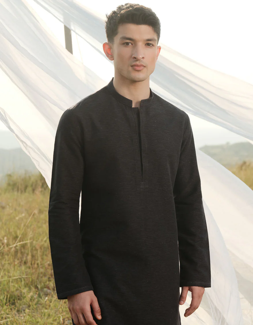 BLACK COTTON KURTA TROUSERS | JJKP-W-47361/S24/JJ9662-FL - Image 2