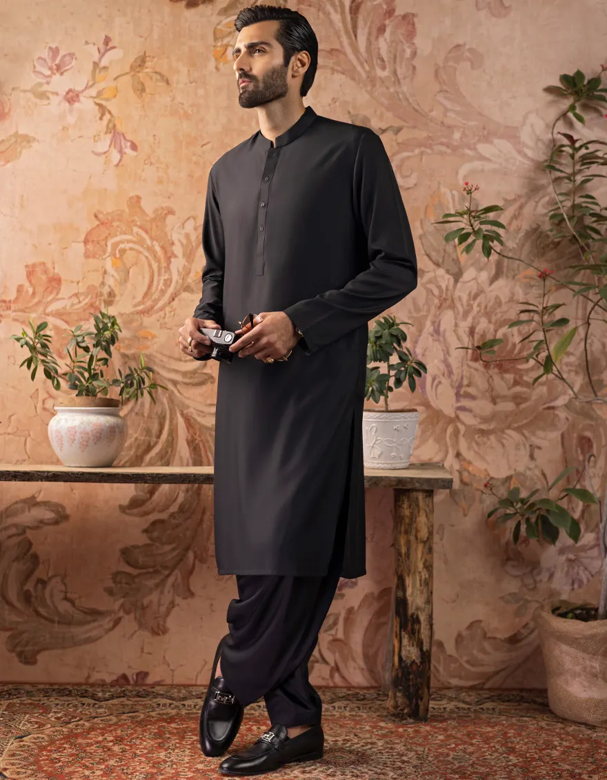 BLACK BLENDED KAMEEZ SHALWAR | JJKS-A-30778-R45-AP/S25/JJ9773-PN