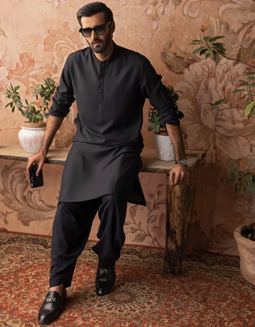 BLACK BLENDED KAMEEZ SHALWAR | JJKS-A-30778-R45-AP/S25/JJ9773-PN - Image 3