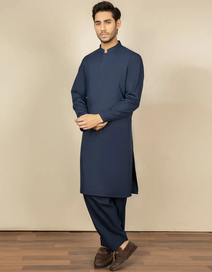 NAVY BLUE BLENDED KAMEEZ SHALWAR | JJKS-A-30780-R43-AP/S25/JJ10252-PN