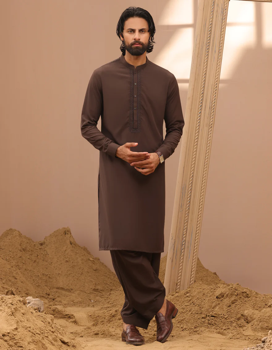 BROWN BLENDED KAMEEZ SHALWAR | JJKS-A-34769/S24/JJ9462-SF