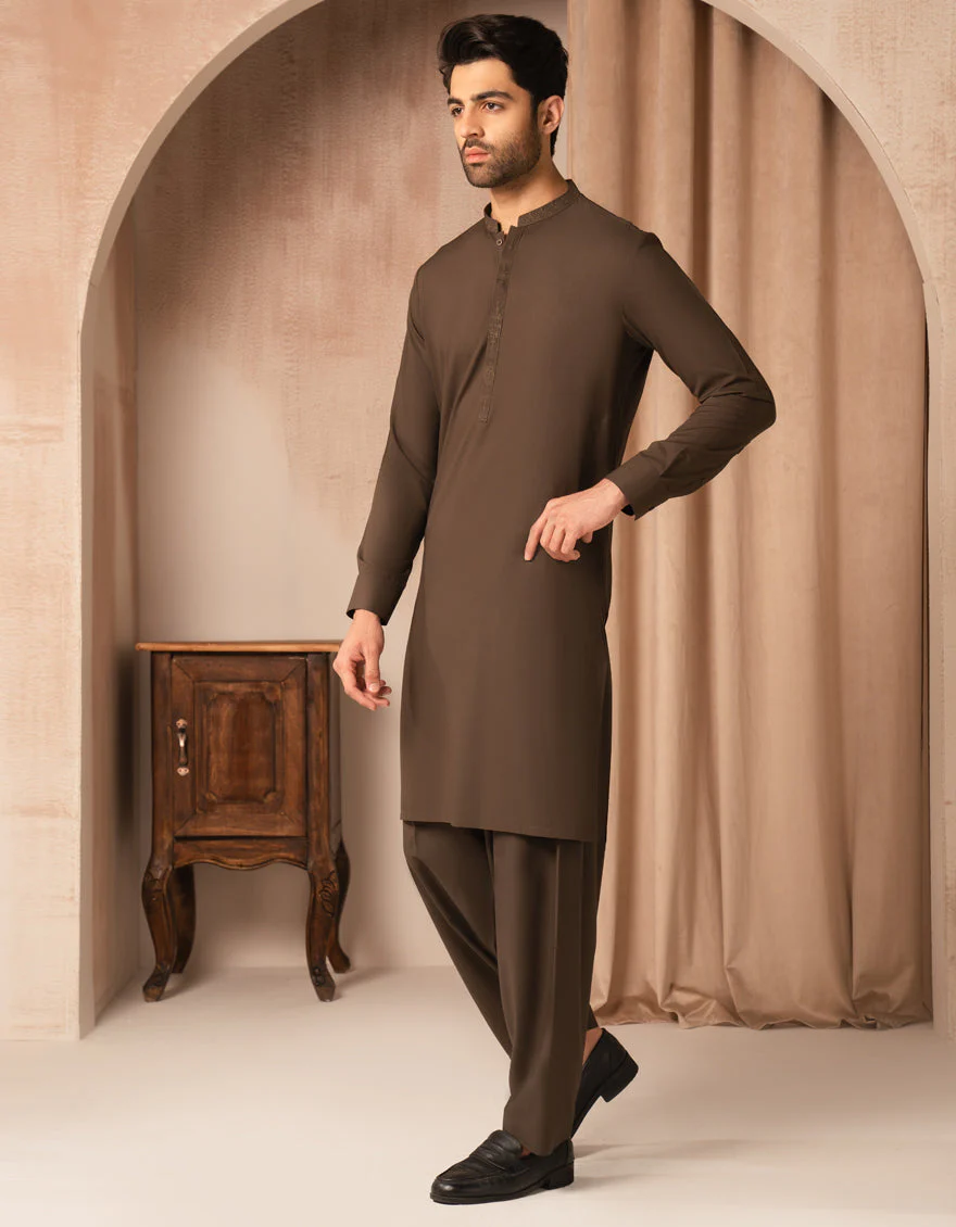 BROWN BLENDED KAMEEZ SHALWAR | JJKS-A-46724/S25/JJ10196-SF