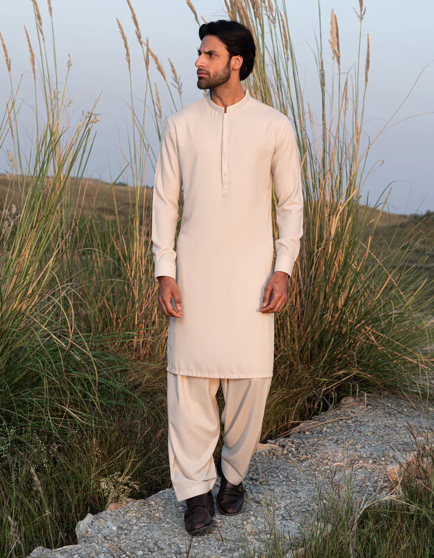 LIGHT BEIGE BLENDED KAMEEZ SHALWAR | JJKS-A-47341/S24/JJ9922-SF - Image 4