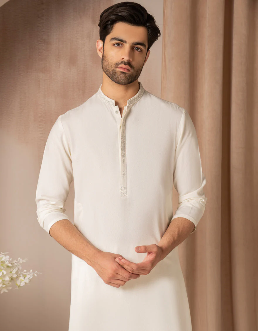 WHITE BLENDED KAMEEZ SHALWAR | JJKS-A-47443/S25/JJ9899-FL - Image 2