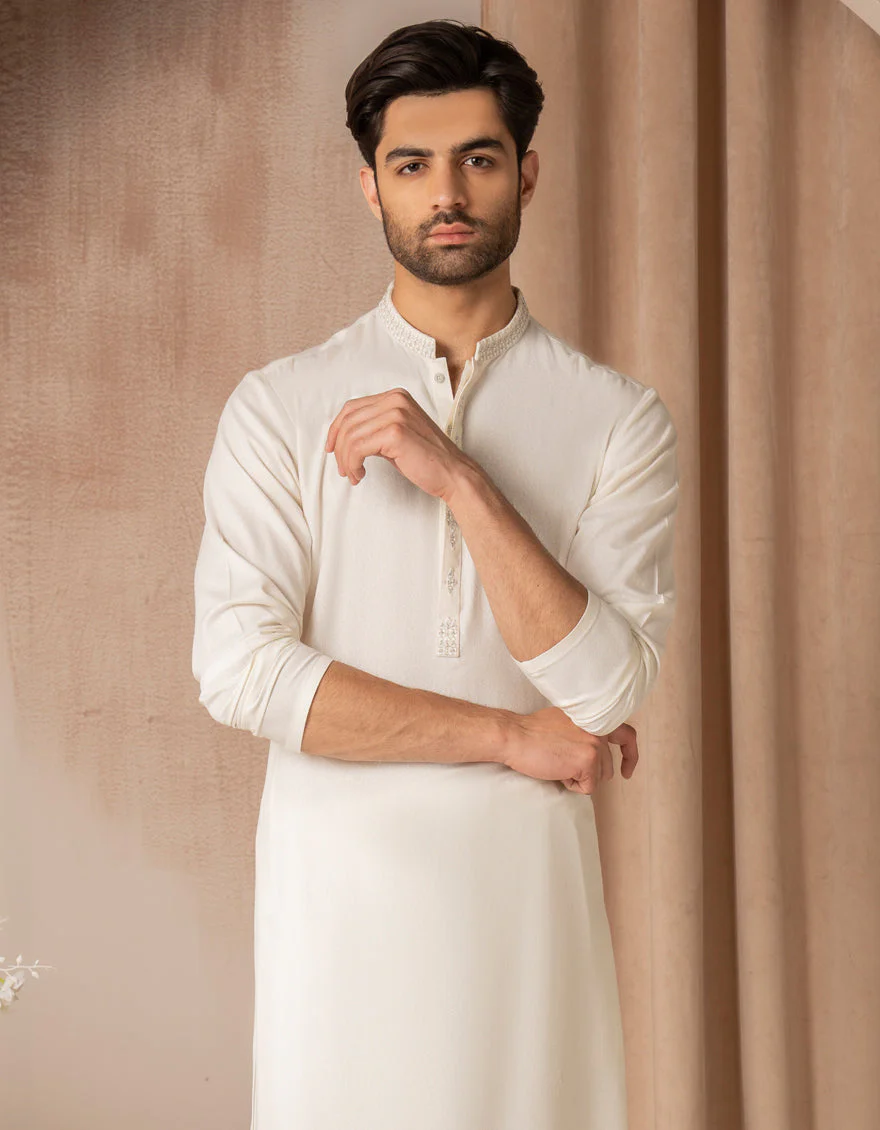 WHITE BLENDED KAMEEZ SHALWAR | JJKS-A-47443/S25/JJ9899-FL - Image 4