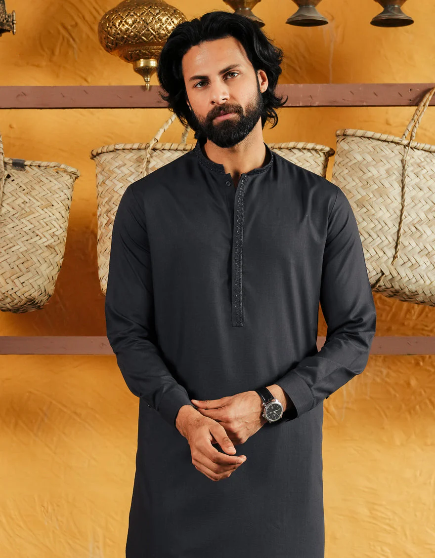 DARK GREY KAMEEZ SHALWAR | JJKS-A-50076/S25/JJ11071-FL - Image 3