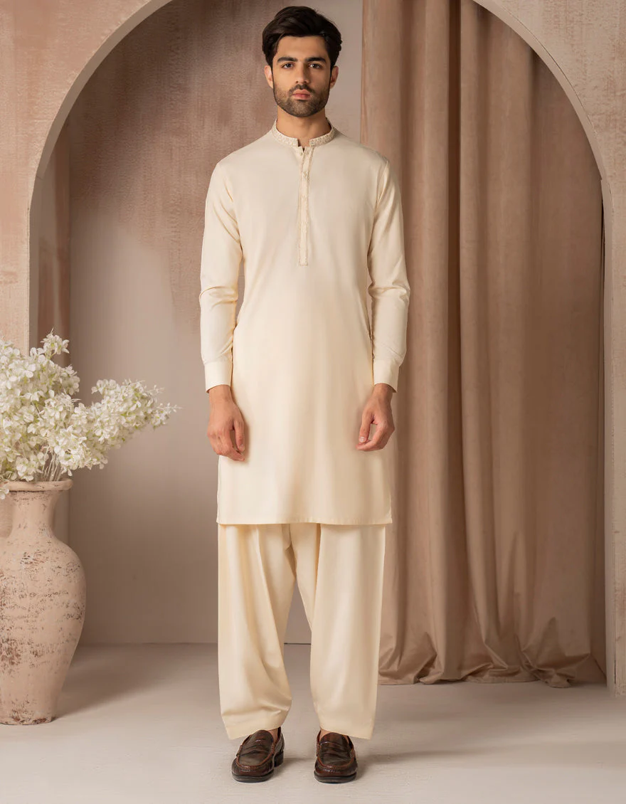 WHITE BLENDED KAMEEZ SHALWAR | JJKS-A-50154/S25/JJ10204-SF