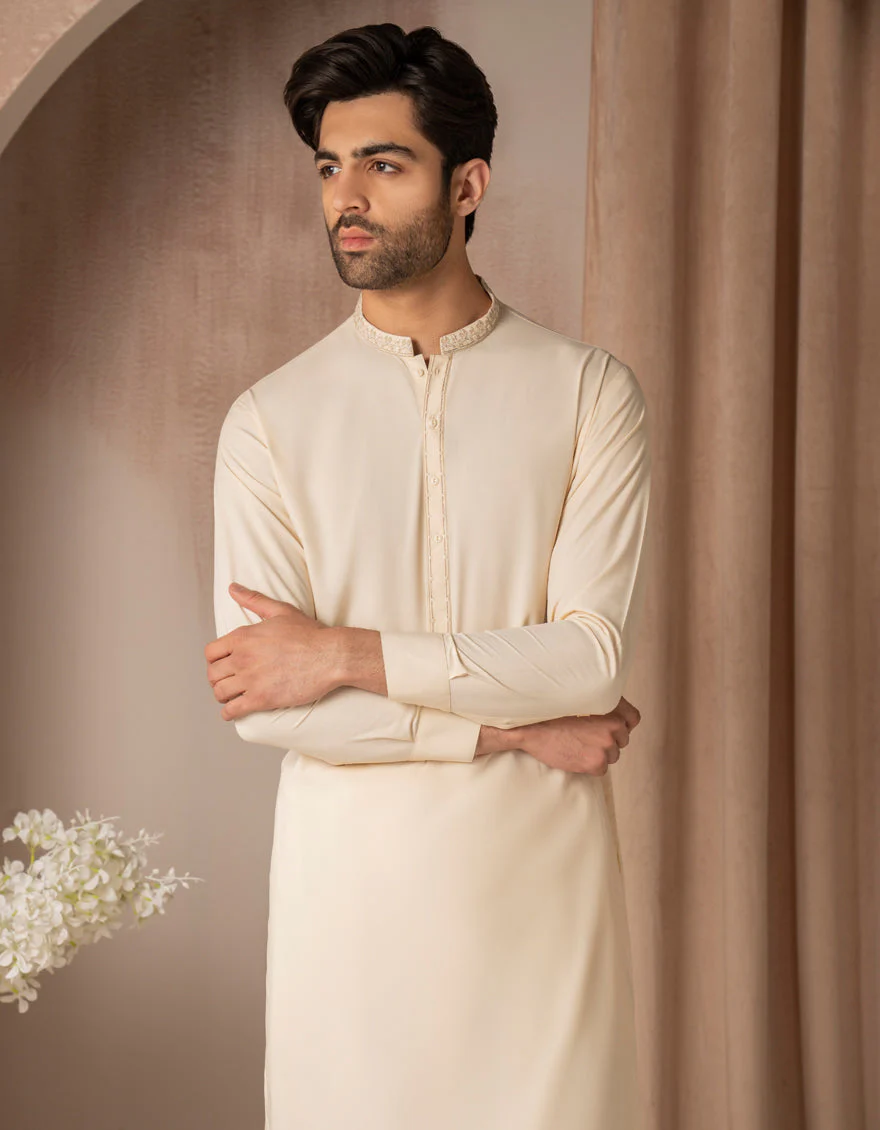 WHITE BLENDED KAMEEZ SHALWAR | JJKS-A-50154/S25/JJ10204-SF - Image 2