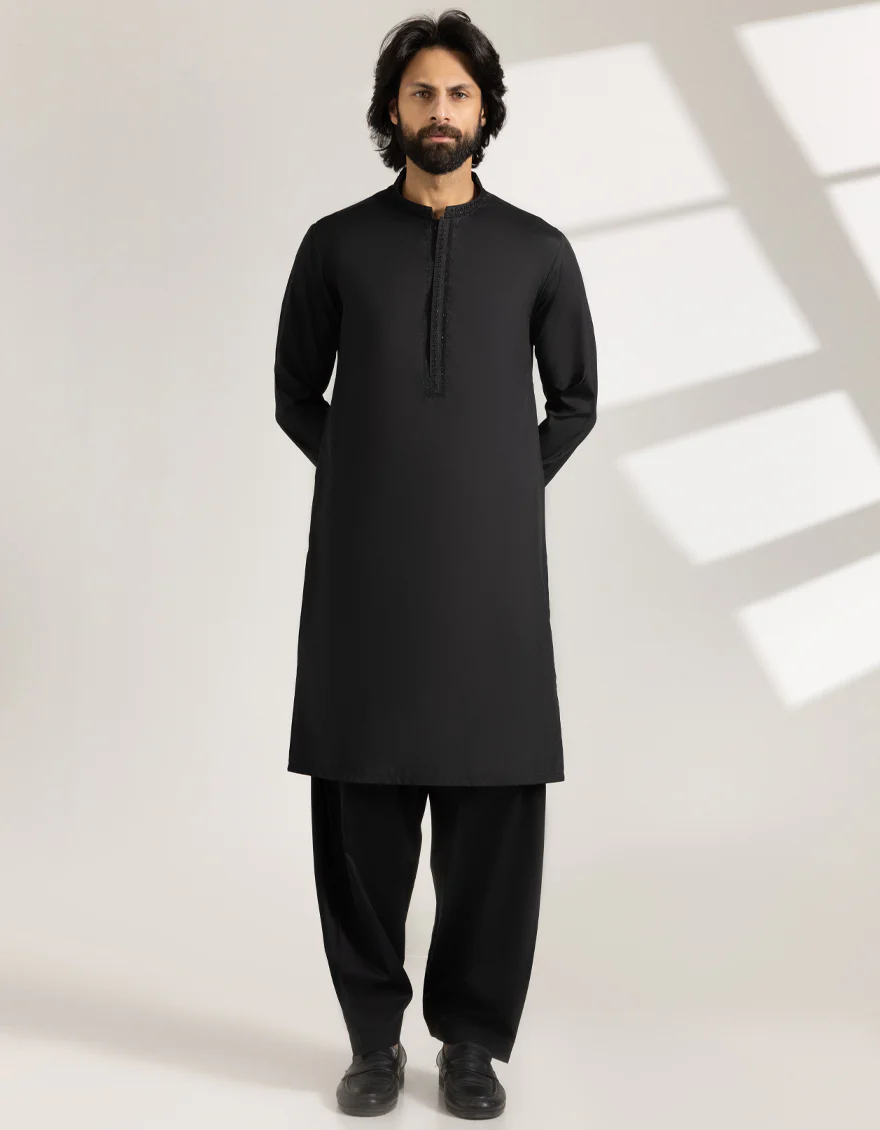 BLACK BLENDED KAMEEZ SHALWAR | JJKS-A-50230/S25/JJ9825-FL