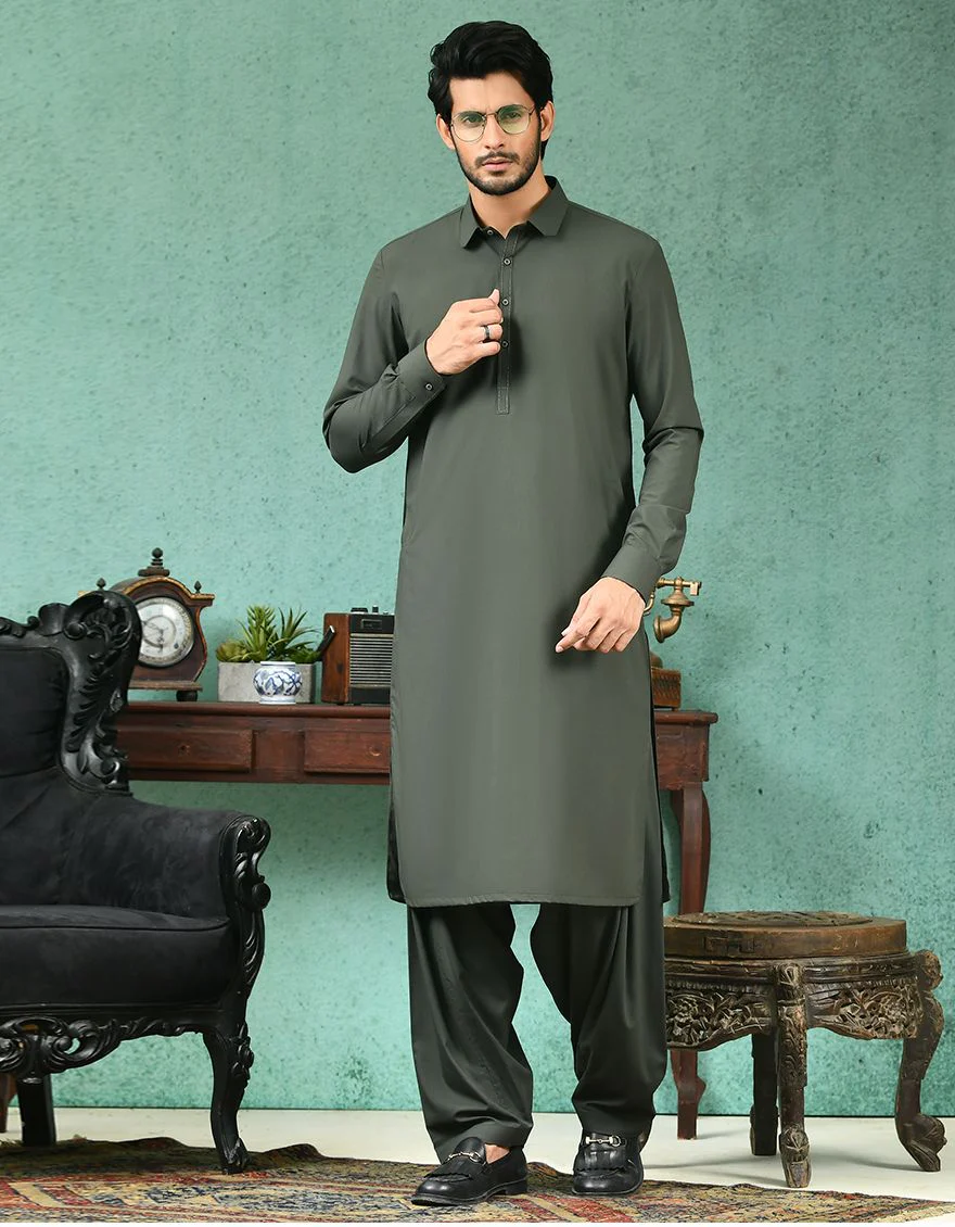 DARK OLIVE KAMEEZ SHALWAR | JJKS-A-US-42239/S21/JJ7443-CL