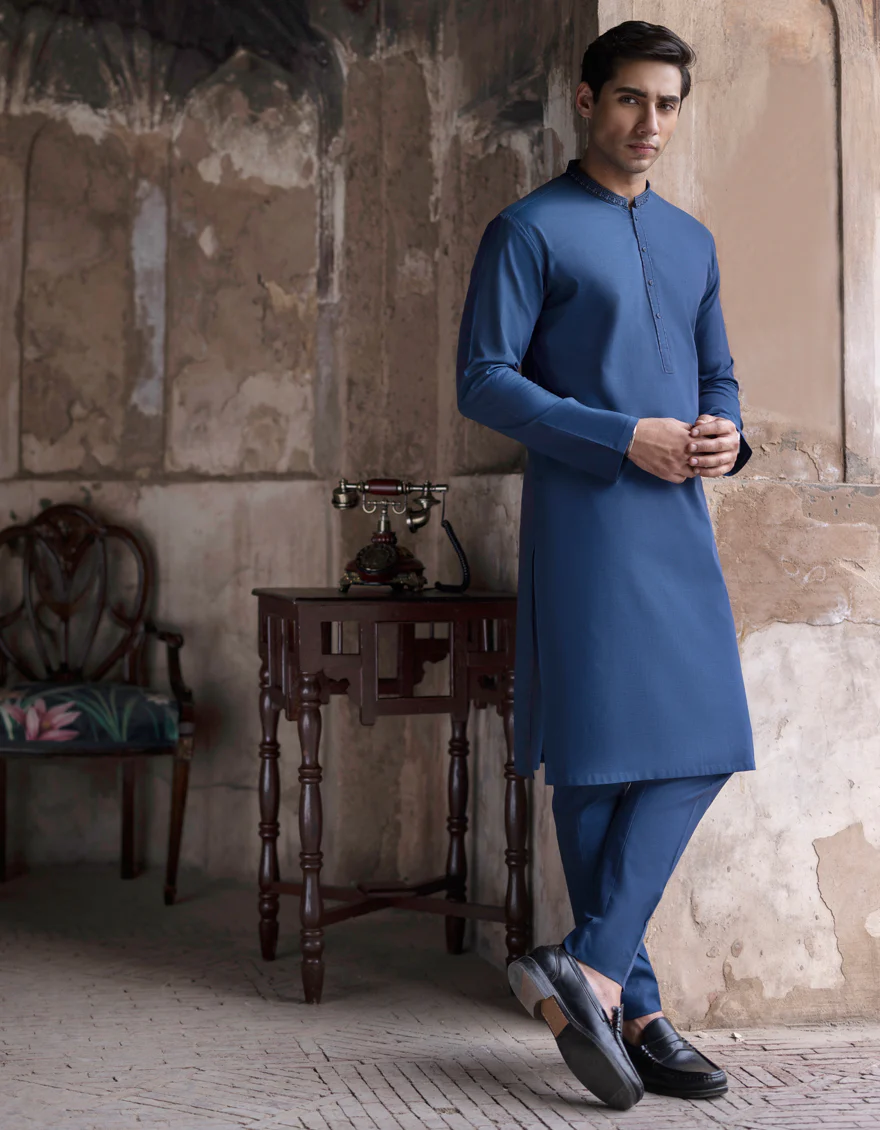 BLUE COTTON KAMEEZ SHALWAR | JJKS-A-US-47031/S23/JJ8695-SF