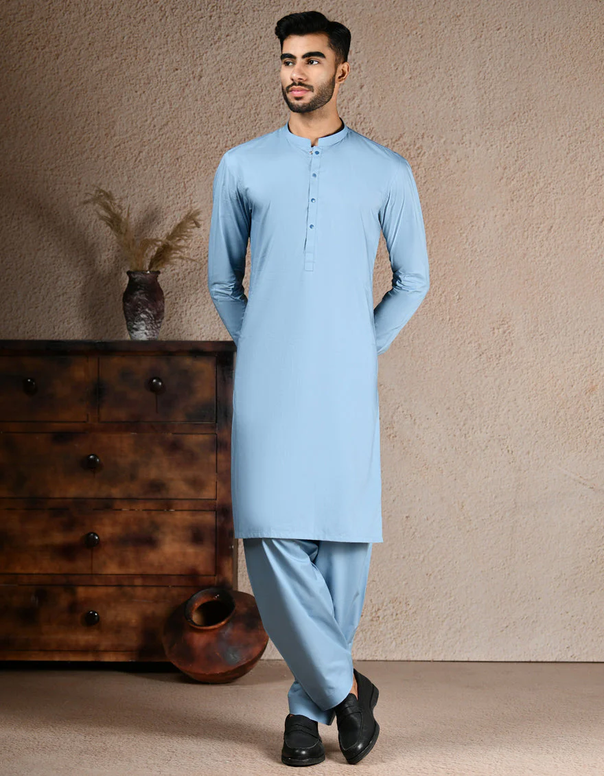 DULL BLUE COTTON KAMEEZ SHALWAR | JJKS-S-46577/S25/JJ9769-PN