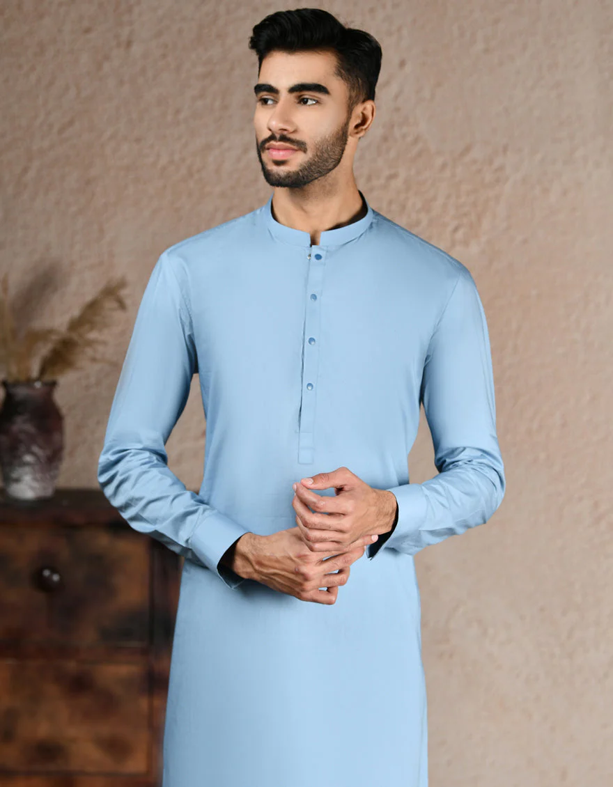 DULL BLUE COTTON KAMEEZ SHALWAR | JJKS-S-46577/S25/JJ9769-PN - Image 2