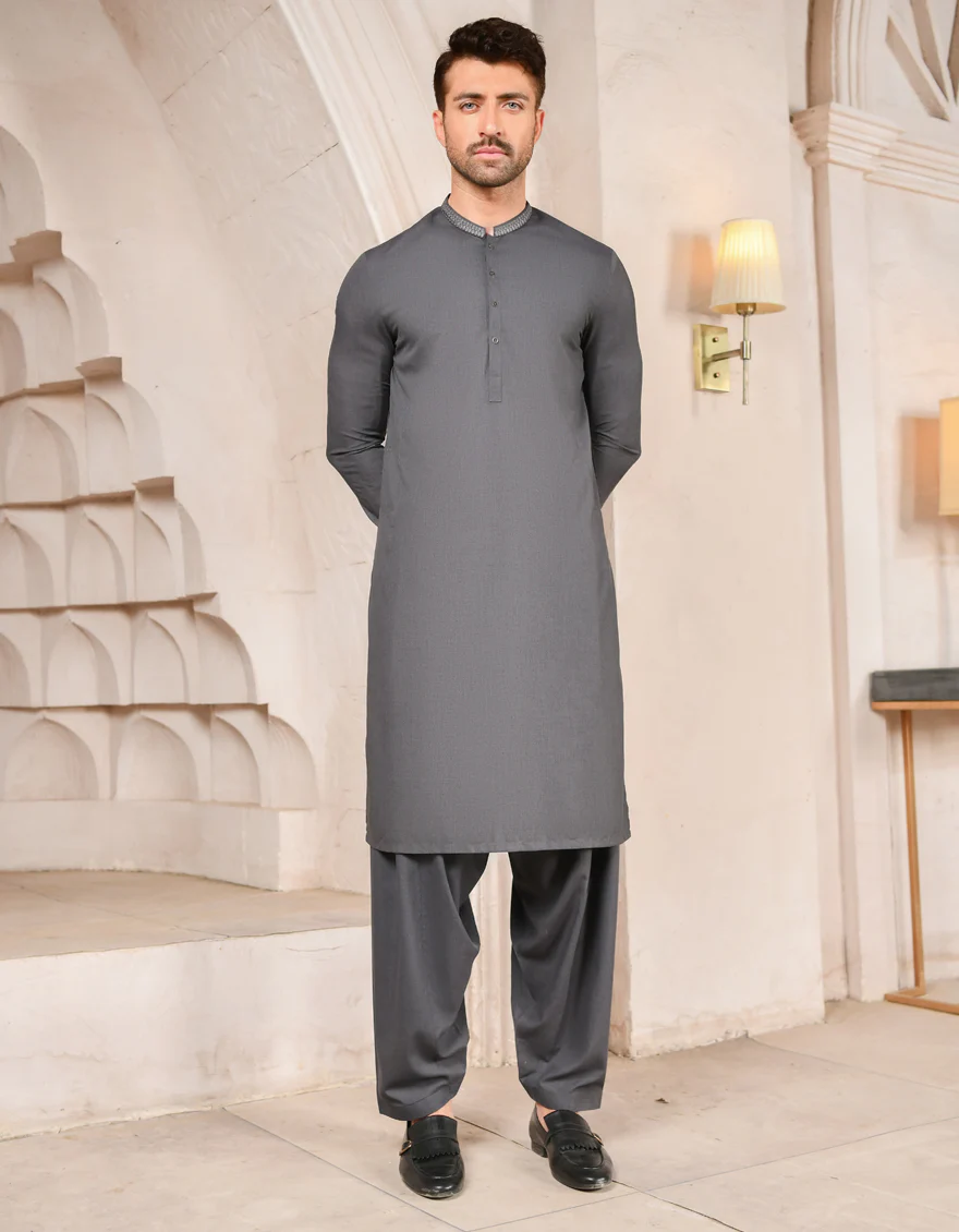 DARK GREY BLENDED KAMEEZ SHALWAR | JJKS-US-43136/A22/JJ8272-SF