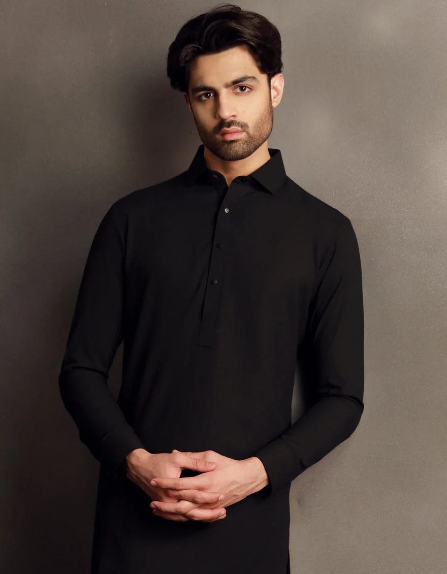 BLACK BLENDED KAMEEZ SHALWAR | JJKS-W-33032/S24/JJ9586-PN - Image 2