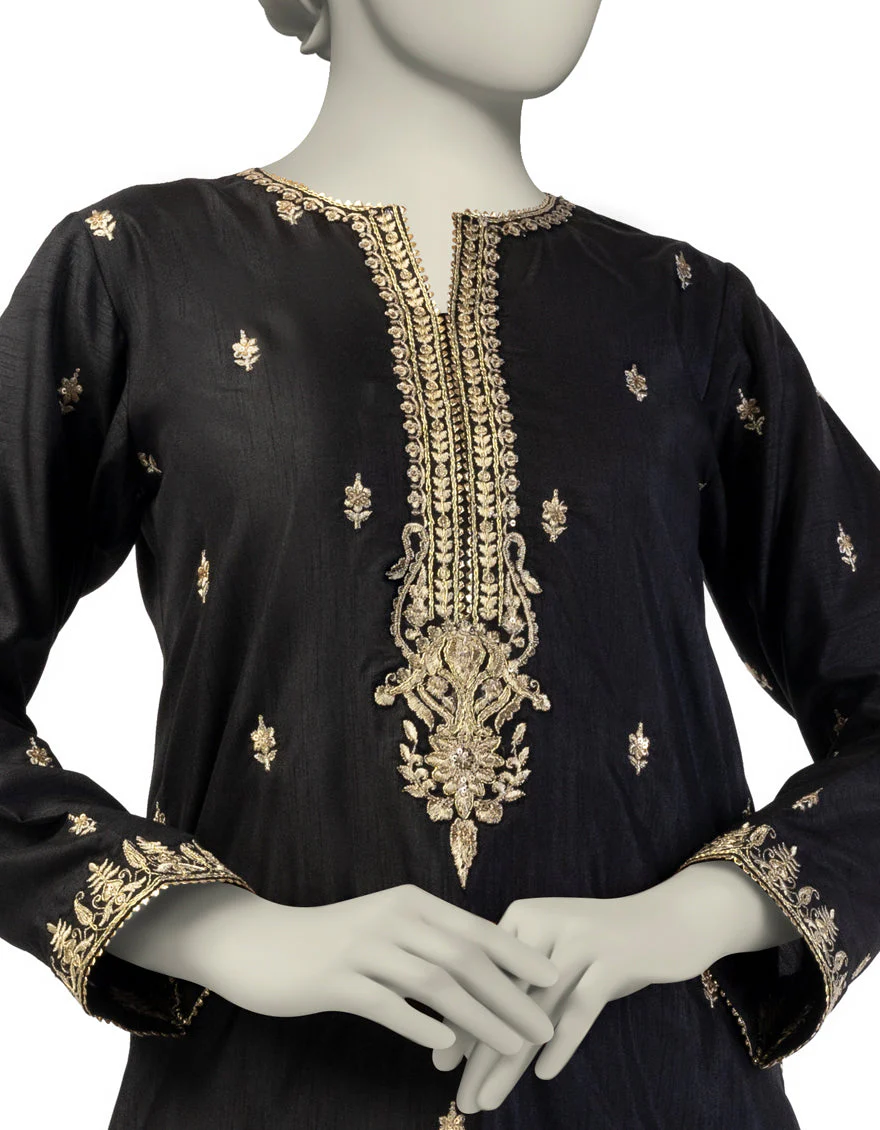 BLACK RAW SILK KURTI | JJLK-S-JFS-25-203 FB/ELFESYA-3 - Image 2