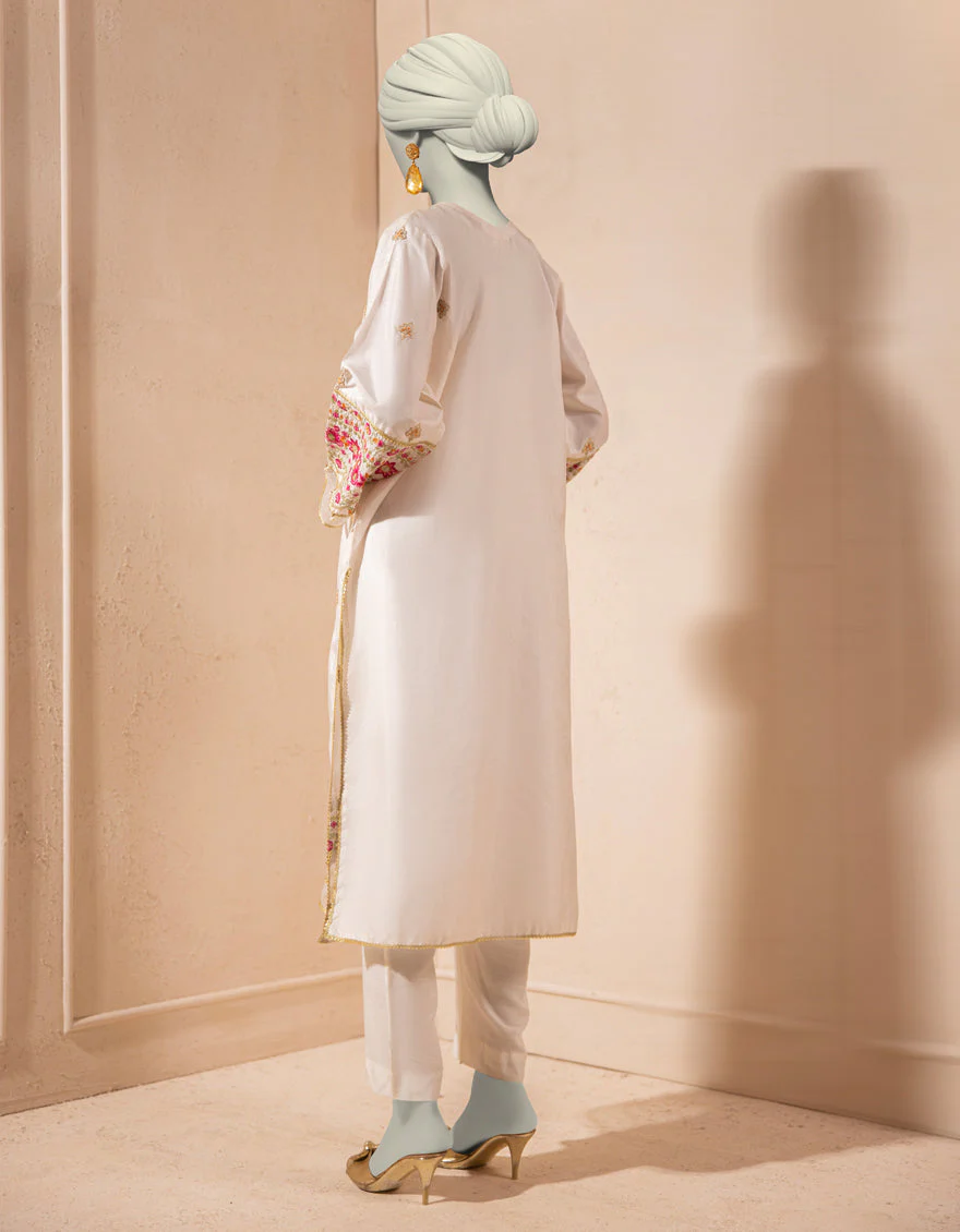 WHITE RAW SILK KURTI | JJLK-S-JFS-25-213 FB/ELFESYA-03 - Image 2