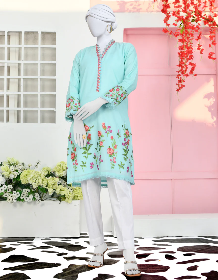SEA GREEN COTTON KURTI | JJLK-S-JPWK-US-23-899 FB/JA-881