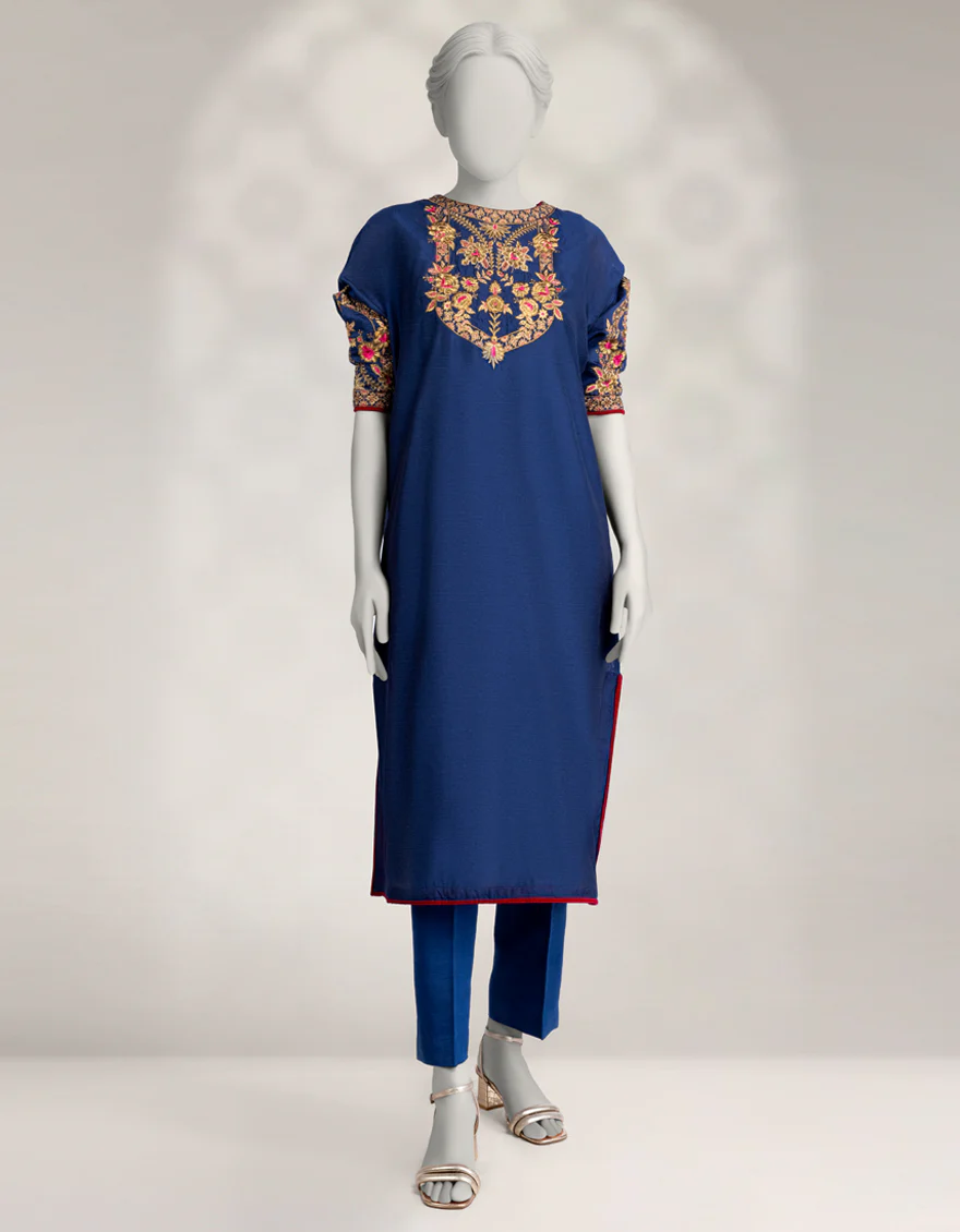 BLUE COTTON NET KURTI | JJLK-W-JFS-25-224 FB/ELFESYA-04