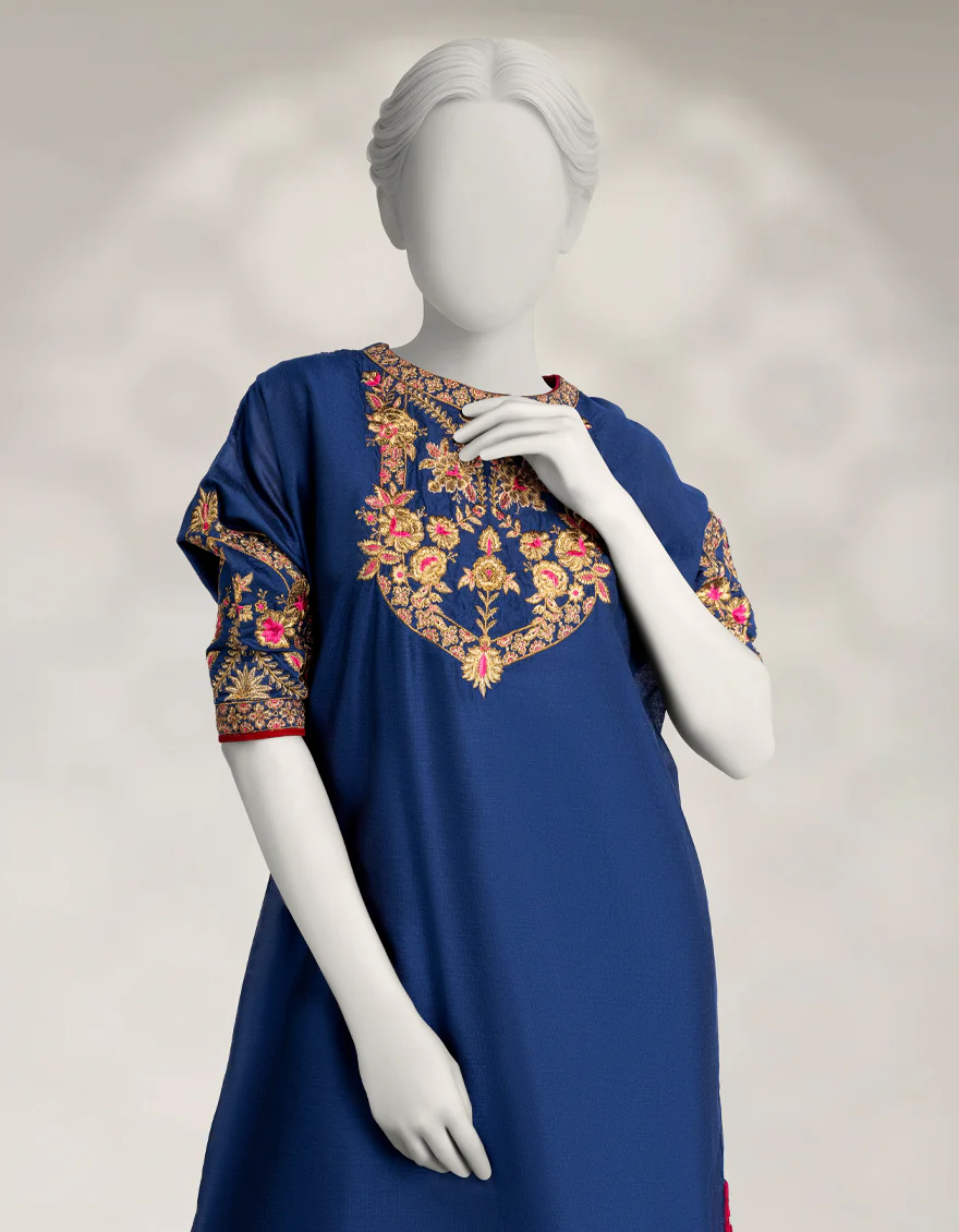 BLUE COTTON NET KURTI | JJLK-W-JFS-25-224 FB/ELFESYA-04 - Image 2