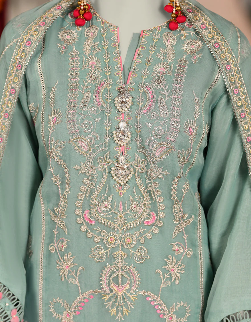 GREEN ORGANZA 3PC UNSTITCHED | JJLS-S-JFU-25-703 FB/FALAK-03 - Image 3