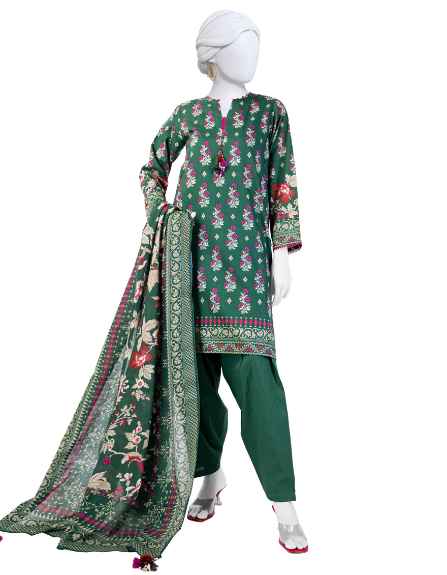 GREEN CAMBRIC 3PC UNSTITCHED | JJLS-W-JW-24-1710 FB/FLORAL JAMDANI-3