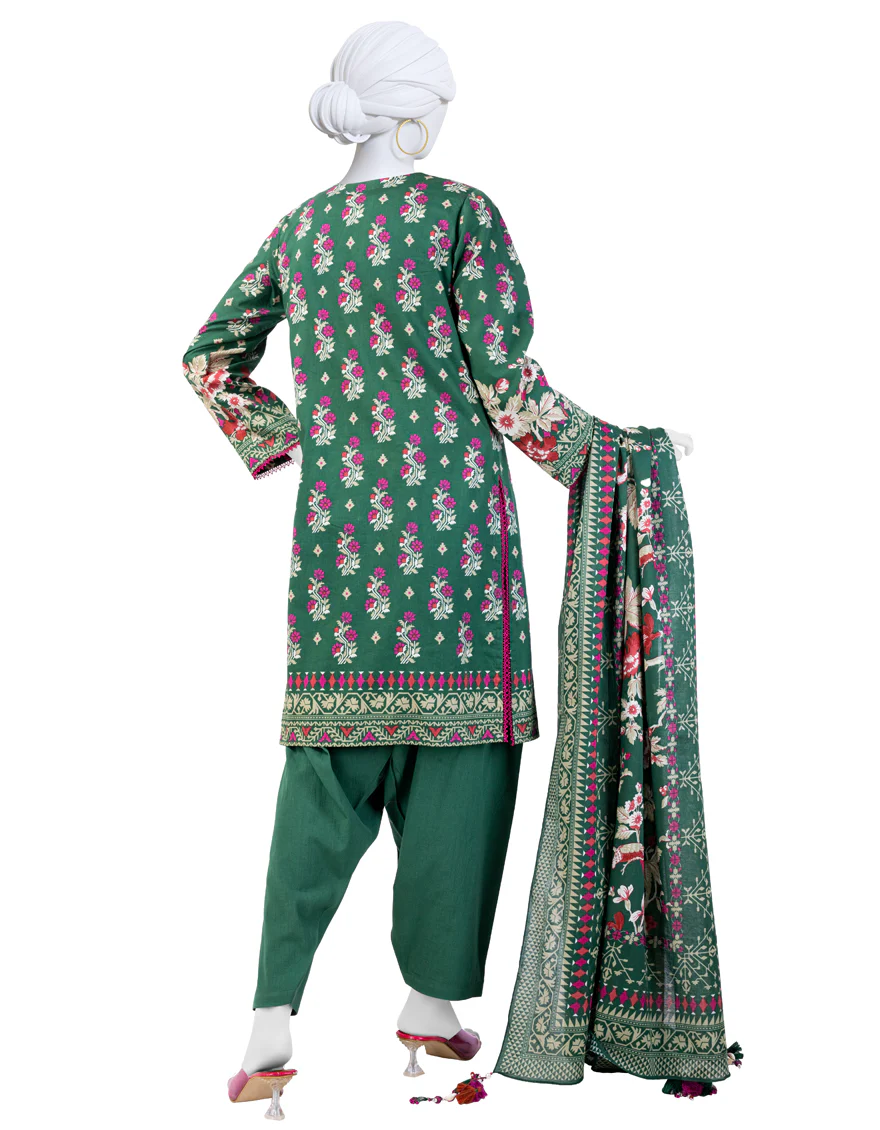 GREEN CAMBRIC 3PC UNSTITCHED | JJLS-W-JW-24-1710 FB/FLORAL JAMDANI-3 - Image 2