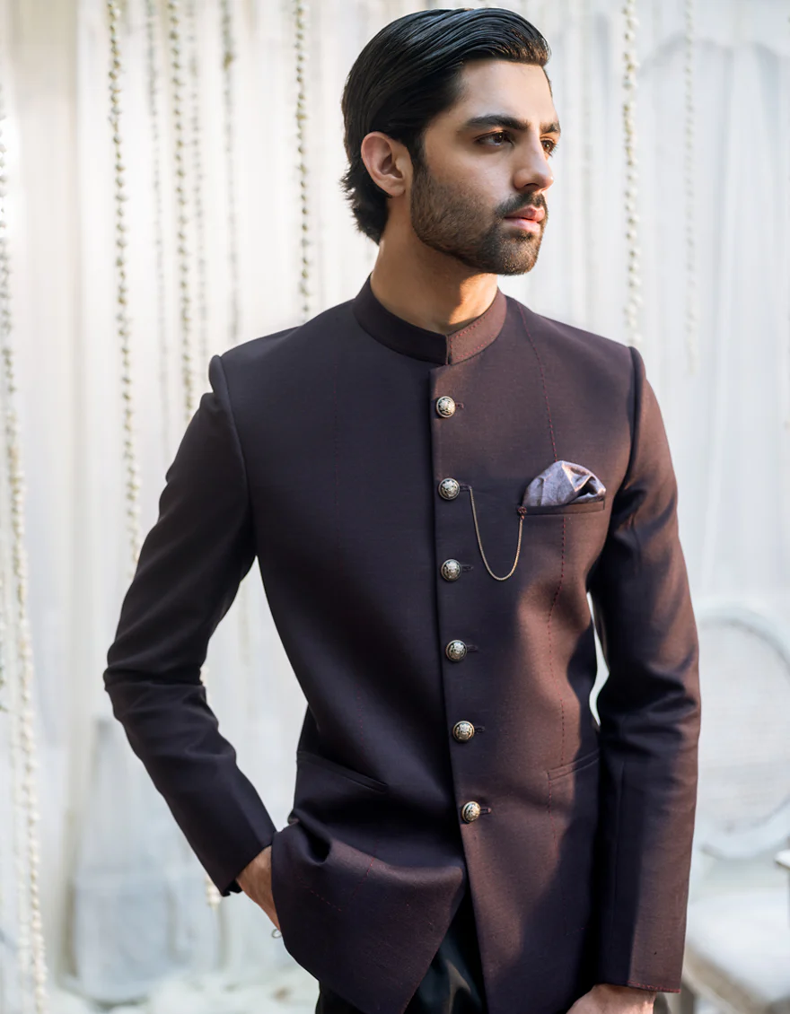 MAROON SUITING PRINCE COAT | JJPJ-48112/S24/JJ9261-FL - Image 3