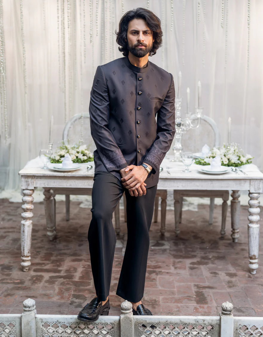 CHARCOAL GREY SUITING PRINCE COAT | JJPJ-48115/S24/JJ9260-FL - Image 3