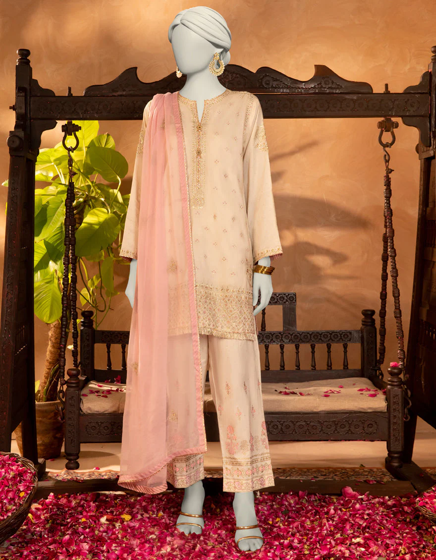 OFF WHITE RAW SILK 3PC STITCHED | JJPW-S-JPS-25-3902 FB/DANEEN-2