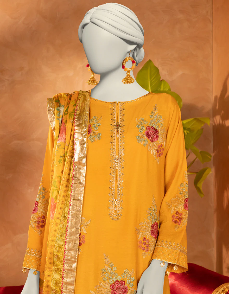 MUSTARD COTTON SILK 3PC STITCHED | JJPW-S-JPS-25-3907 FB/DANEEN-7 - Image 3