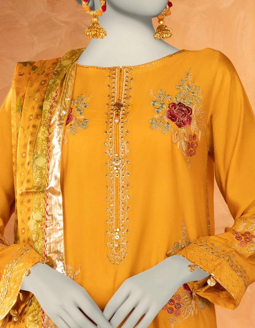 MUSTARD COTTON SILK 3PC STITCHED | JJPW-S-JPS-25-3907 FB/DANEEN-7 - Image 4