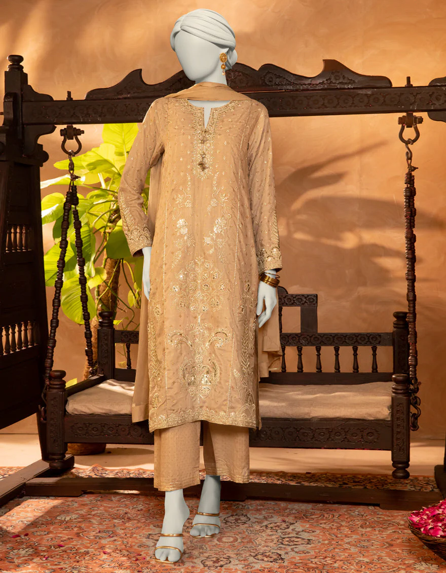 BEIGE RAW SILK 3PC STITCHED | JJPW-S-JPS-25-3918 FB/INARA-04