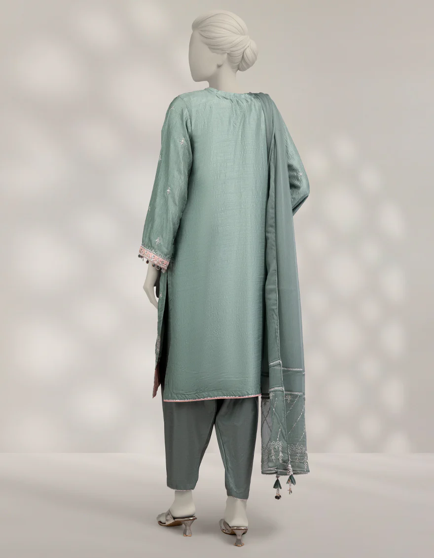 GREEN RAW SILK 3PC STITCHED | JJPW-W-JPS-25-3945 FB/DANEEN-02 - Image 2