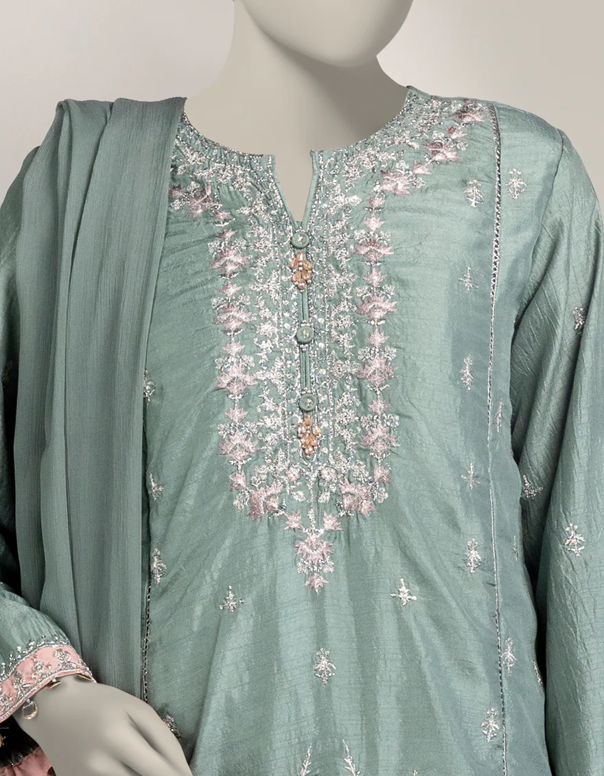 GREEN RAW SILK 3PC STITCHED | JJPW-W-JPS-25-3945 FB/DANEEN-02 - Image 3
