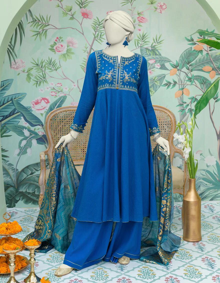 BLUE DOBBY 3PC STITCHED | JJPW-W-JW-24-1782 FB/MAHARANI-3