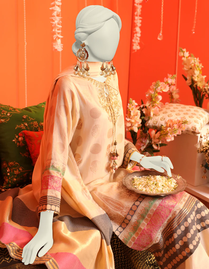 BEIGE JACQUARD 3PC STITCHED | JJPW-W-JW-US-23-1722 FB/TRADITIONAL MOTIFS-3 - Image 3