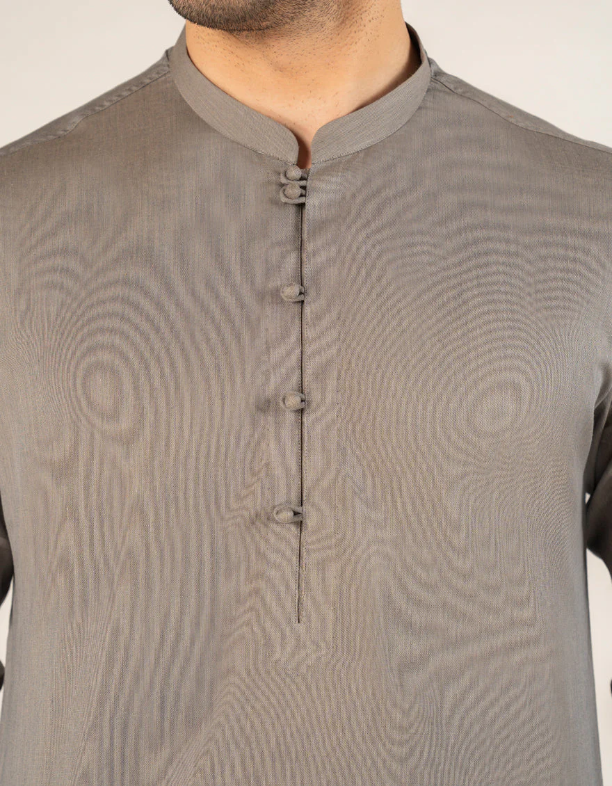 STONE GREY COTTON SHORT KURTA TROUSERS | JJSHKP-A-50160/S25/JJ10023-CL - Image 4
