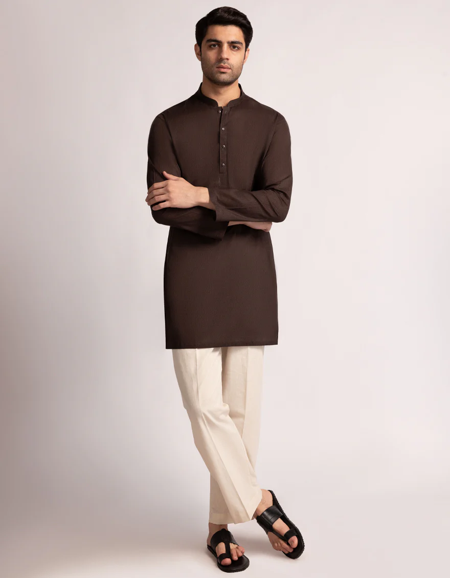 BROWN COTTON THIGH LENGTH KURTA | JJTHK-A-50391/S25/JJ10442-CL