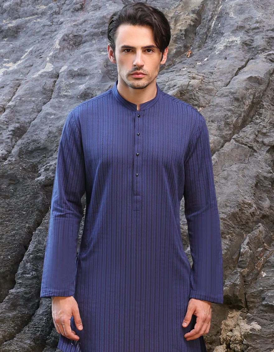 BLUE COTTON THIGH LENGTH KURTA | JJTHLK-S-47351/S25/JMR3387-PN - Image 2